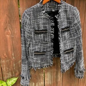 INC black and white tweed blazer
